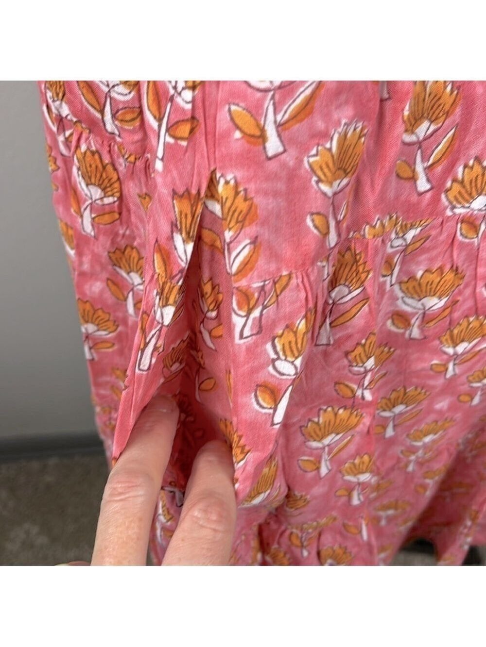 J. Marie Elena Smocked Dress Flutter Sleeves Floral Ruffle Pockets Prairie  S - Picture 9 of 13
